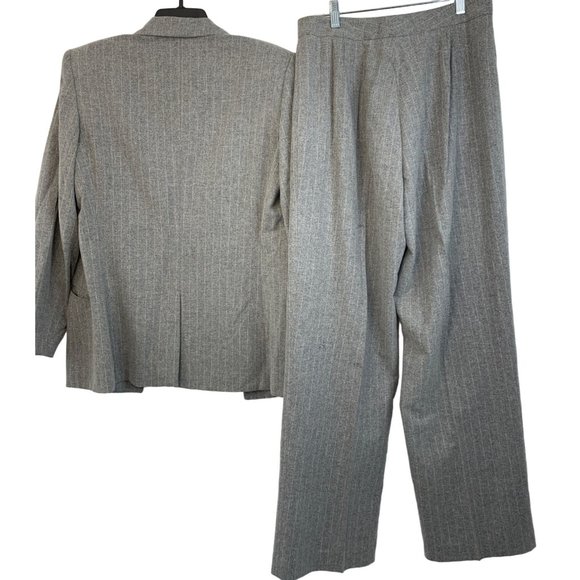 70s VTG Sz 12 Oscar De La Renta Pant Suit Wool Flannel Chalkstripe Wide Leg 6722 - Picture 7 of 14